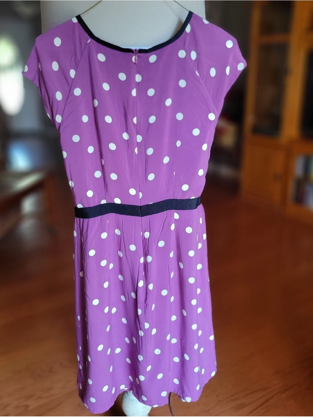 Boden Purple Polka Dot Fit & Flare Dress with Black Trim